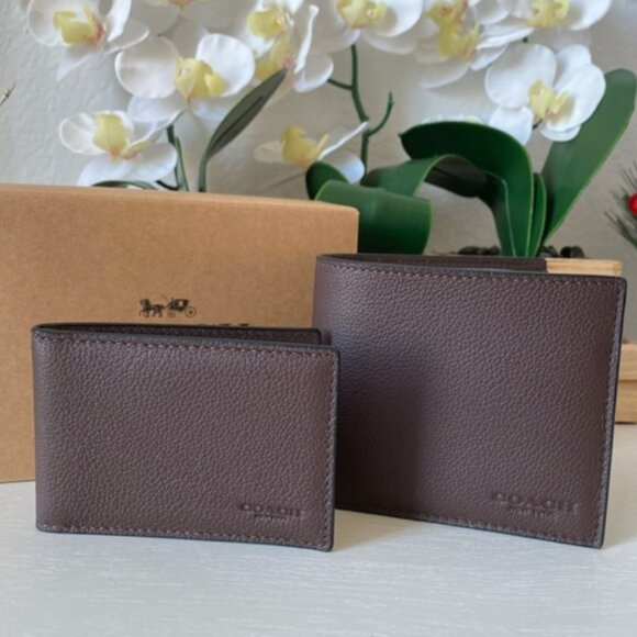 Coach 3 in 1 Compact ID Wallet F74991 Mahogany Sport Calf Leather $178
